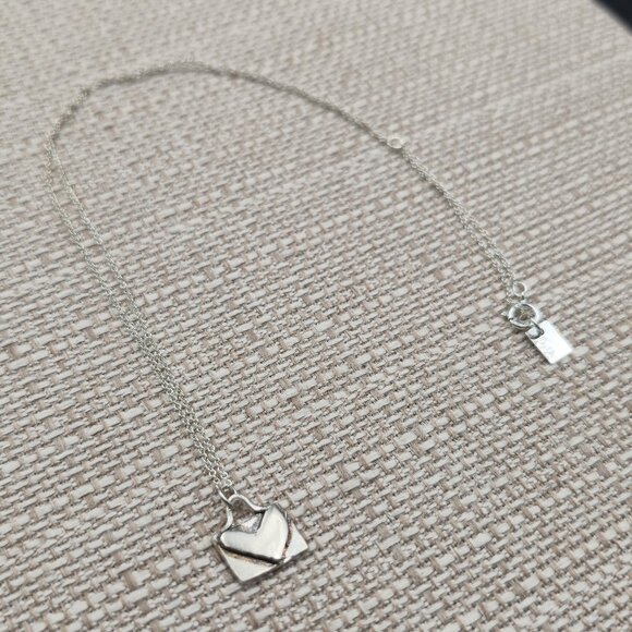 18 Inch Sterling Silver Small Rustic Heart Mail Envelope Pendant Necklace A6371 - Picture 2 of 6